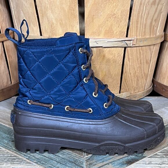 Sperry Gosling Quilted Navy Brown Lined Waterproof Duck Boots Womens Size 7 - Picture 1 of 11